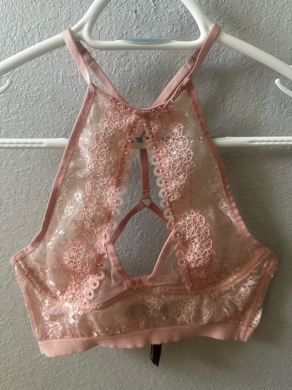 Victoria's Secret Sheer Lace High-Neck Bralette in Dusty Pink